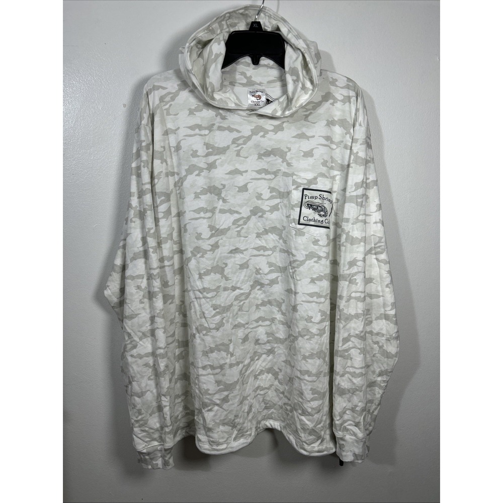 Pimp Shrimp Men XXL Hoodie White Camo Shrimp Lined Fishing Outdoor Shirt 6441